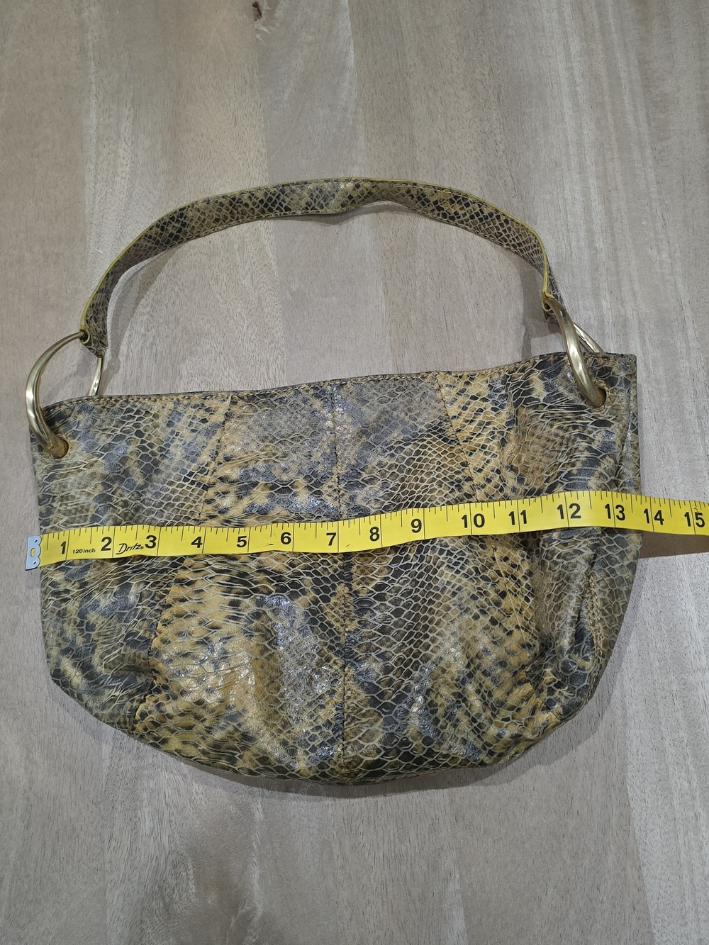 Antonio Melani Genuine Leather Snake Print Hobo Bag Gold Ring Shoulder Strap - Picture 9 of 9